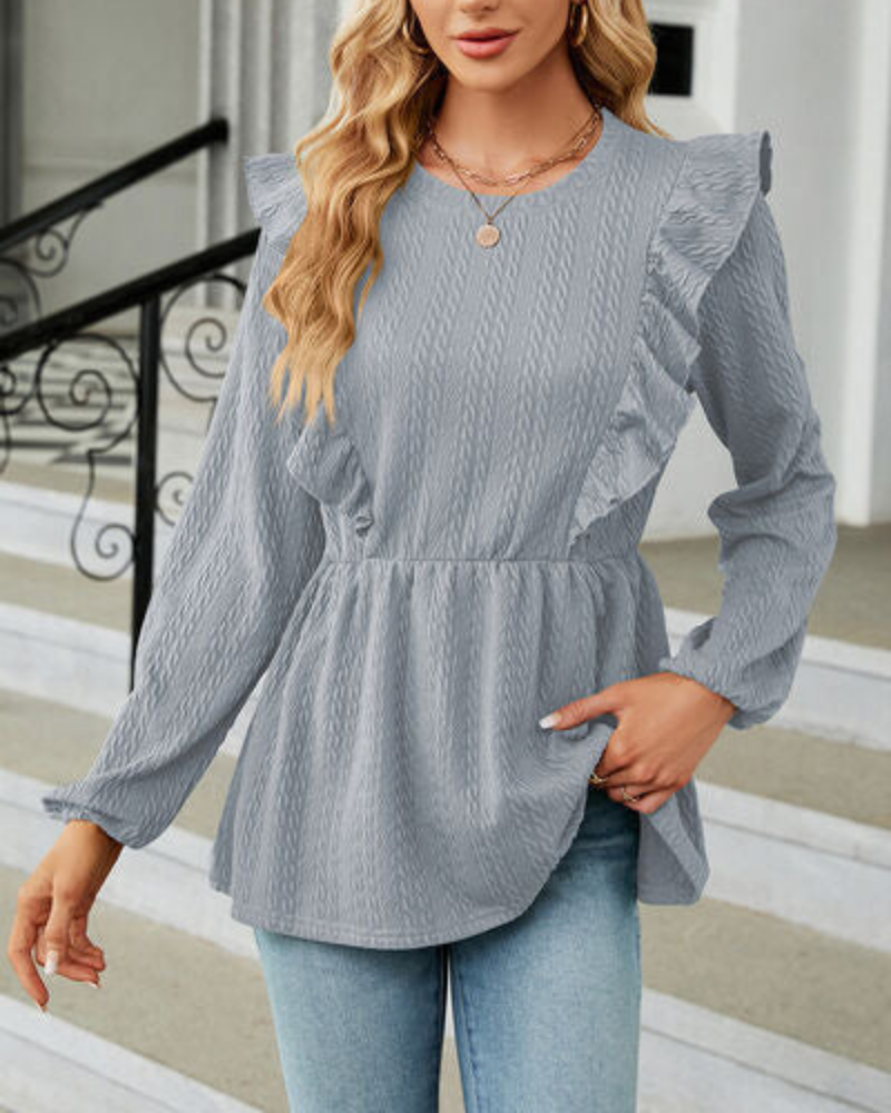 Nalie | Damen Rüschenbluse Langarm Peplum Top Damen Elegant