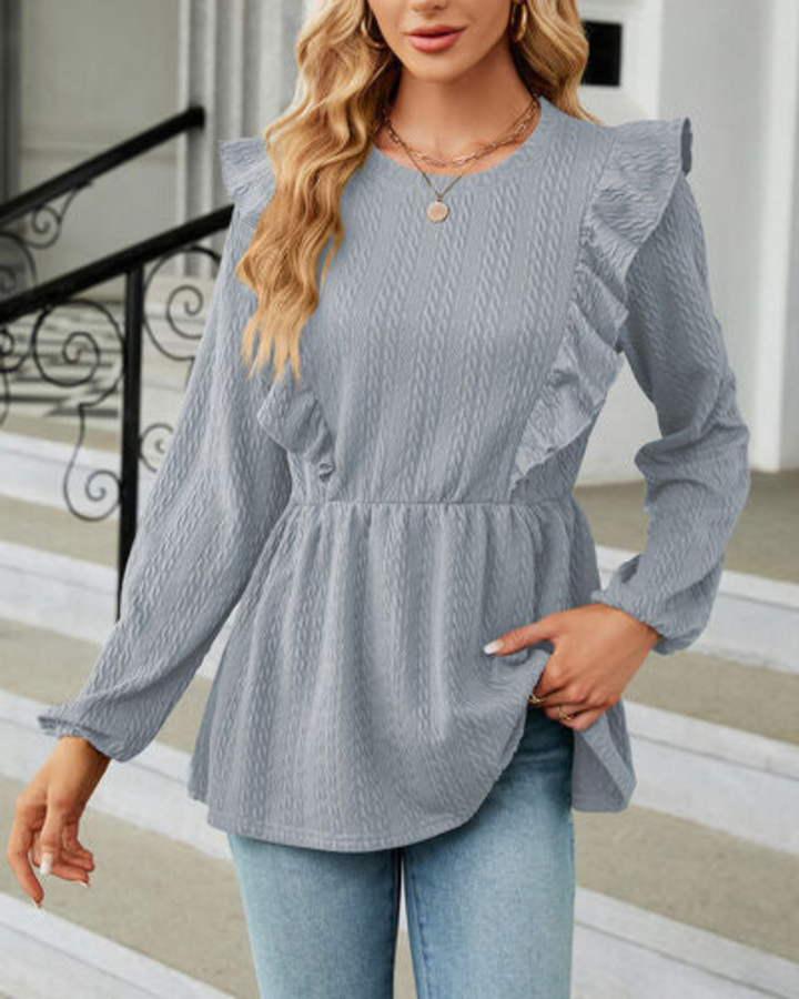 Nalie | Damen Rüschenbluse Langarm Peplum Top Damen Elegant