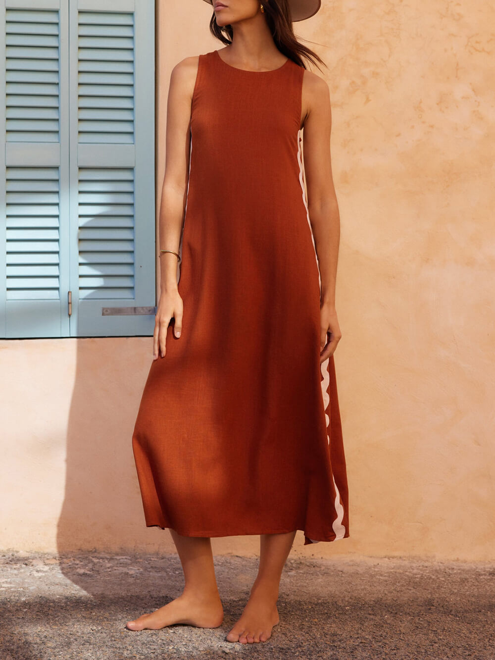 Nadia | Damen Maxikleid Ärmellos Wellenborte Seitenschlitz