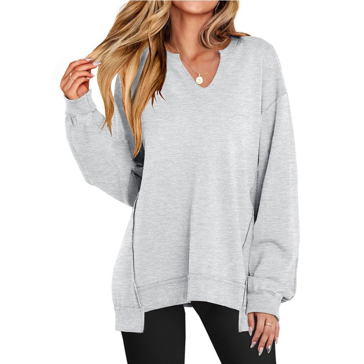 Nele | Damen Oversize Sweatshirt V-Ausschnitt Tunika Langarm Top