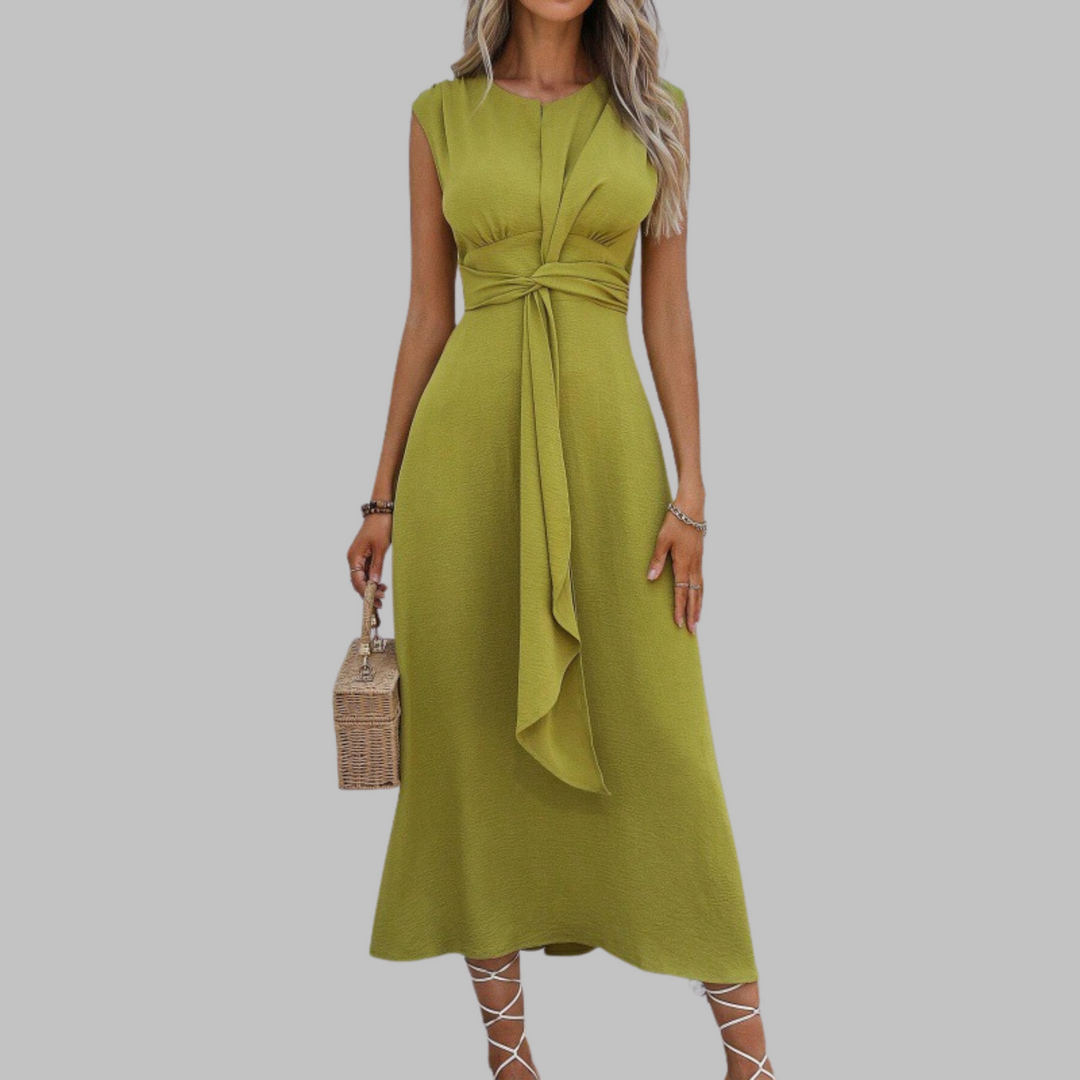 Valentina | Damen Midi-Kleid Ärmellos Bindegürtel Elegant