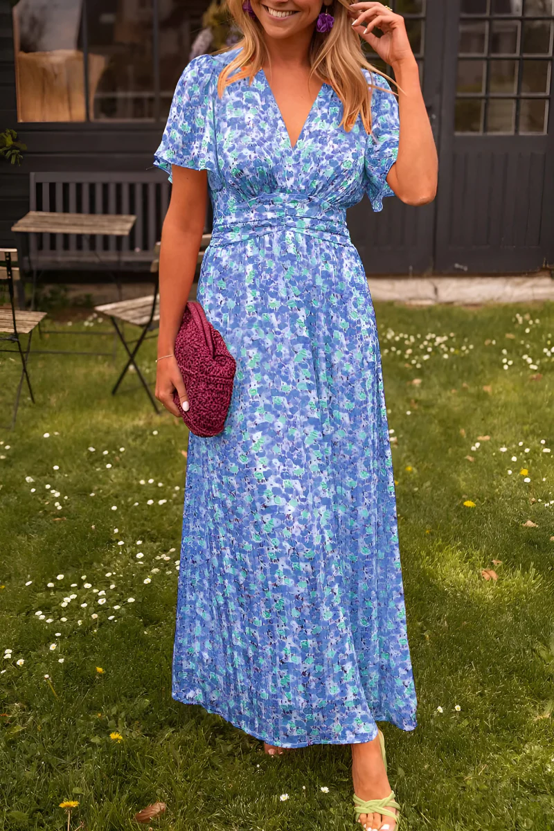 Flora | Damen Maxikleid Blumenprint V-Ausschnitt Sommerkleid
