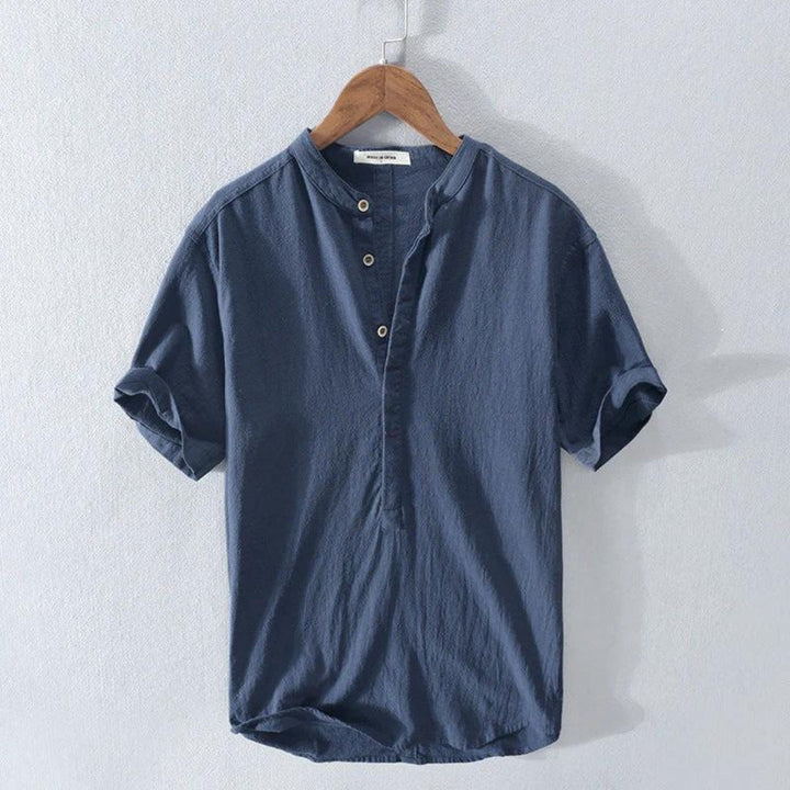 Luca | Herren Leinenhemd Kurzarm Stehkragen Sommerhemd Casual