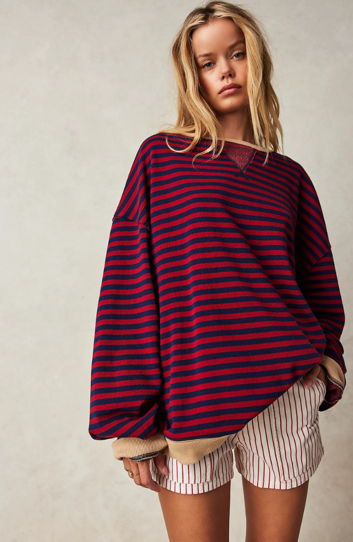 Billie | Damen Übergroß Sweatshirt Gestreift Rundhals Langarm