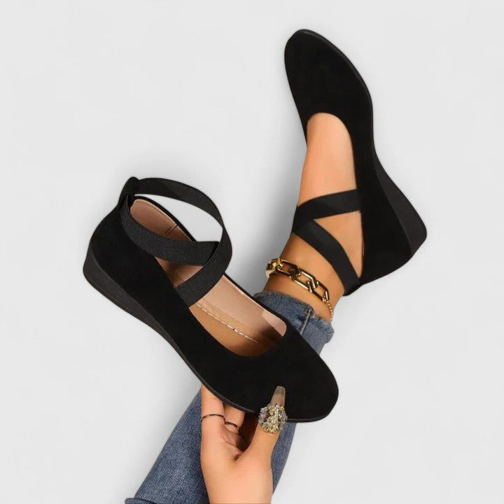 Nina | Damen Komfort-Ballerinas Elastische Riemen Flache Schuhe Slip-On