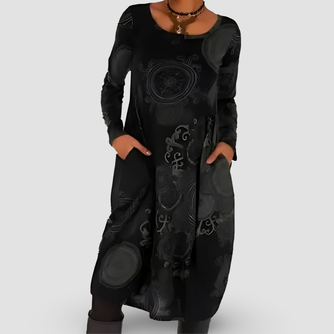 Zoe | Damen Maxikleid Langarm Mandala Print Locker
