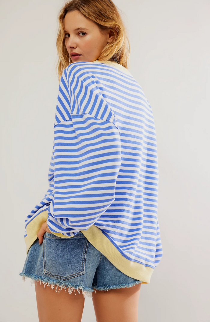 Billie | Damen Übergroß Sweatshirt Gestreift Rundhals Langarm