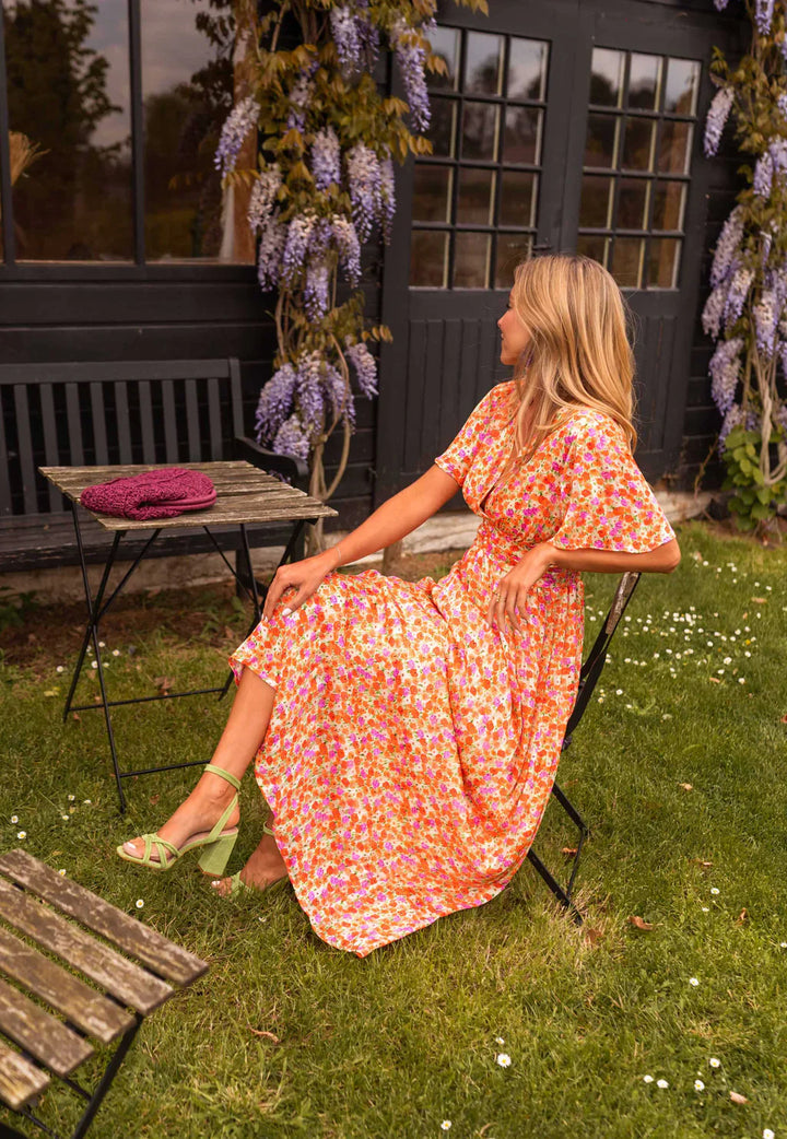 Flora | Damen Maxikleid Blumenprint V-Ausschnitt Sommerkleid