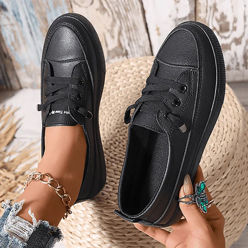Clea | Damen Sneaker Flach Schnürschuh Lederoptik Freizeitschuh