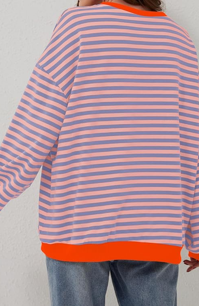 Billie | Damen Übergroß Sweatshirt Gestreift Rundhals Langarm