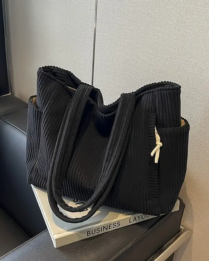 Ynna | Damen Schultertasche Cord-Optik Shopper mit Kordelzug
