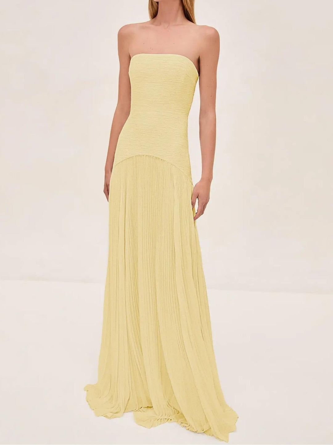 Jaide | Damen Trägerlos Abendkleid Maxi Plissee
