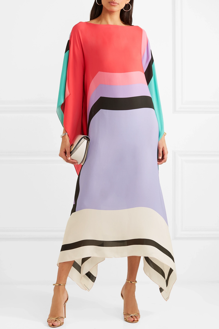 Vivienne | Damen Kaftan Kleid Fledermausärmel Colorblock Maxi