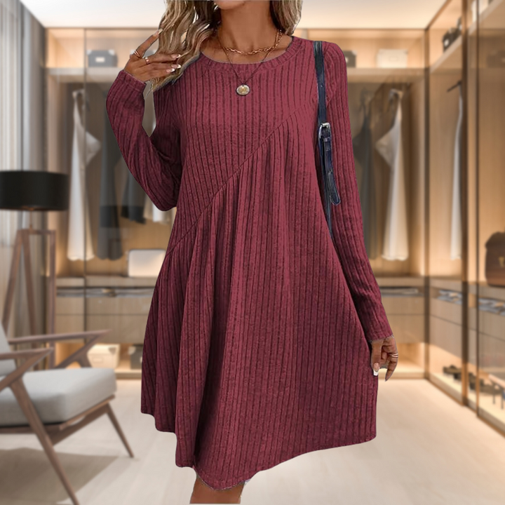 Jena | Damen kleid Langarm Rundhals A-Linie Midi