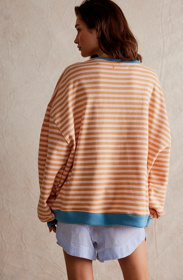 Billie | Damen Übergroß Sweatshirt Gestreift Rundhals Langarm