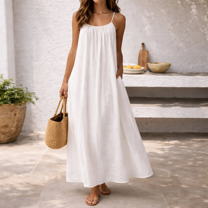 Sienna | Damen Trägerkleid Maxi Lang Leinen Sommer Strandkleid