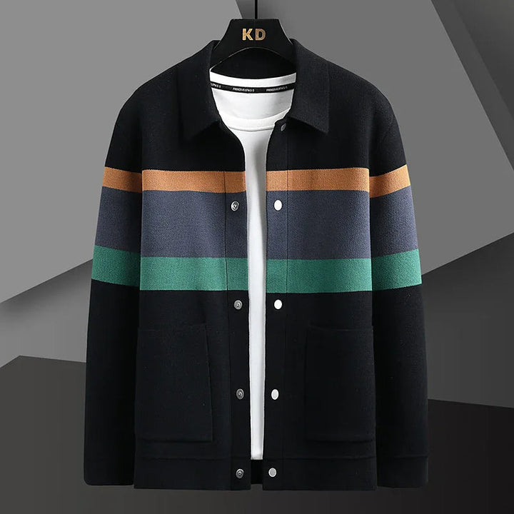 Cole | Herren Strickjacke Streifen Snap-Button Varsity Herbst