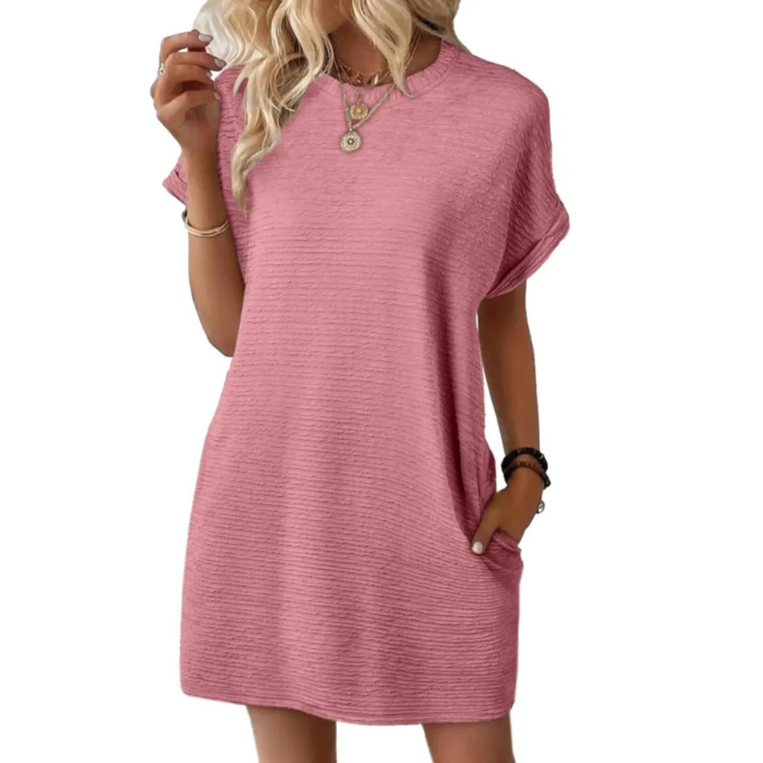 Siona | Damen T-Shirt Kleid Kurzarm Rundhals Mini Unifarbe