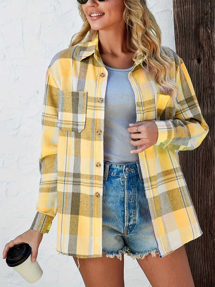 Kessia | Damen Flanellhemd Kariert Oversized Langarm Herbst