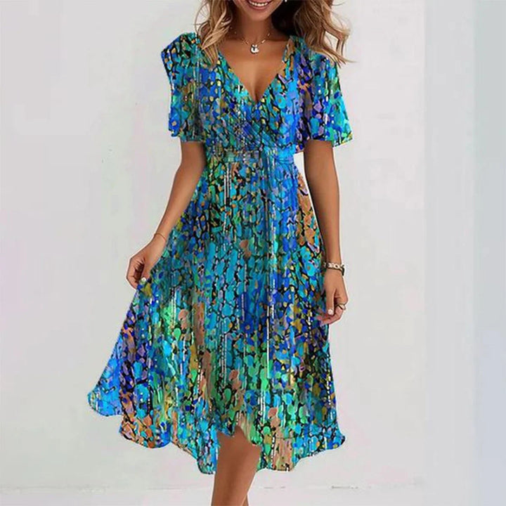 Ruffa | Damen Blumenkleid Midi V-Ausschnitt Sommerkleid