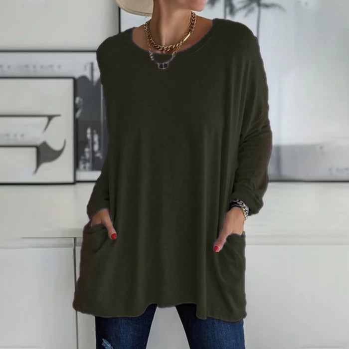 Mia | Damen Longshirt Oversized mit Taschen Langarm
