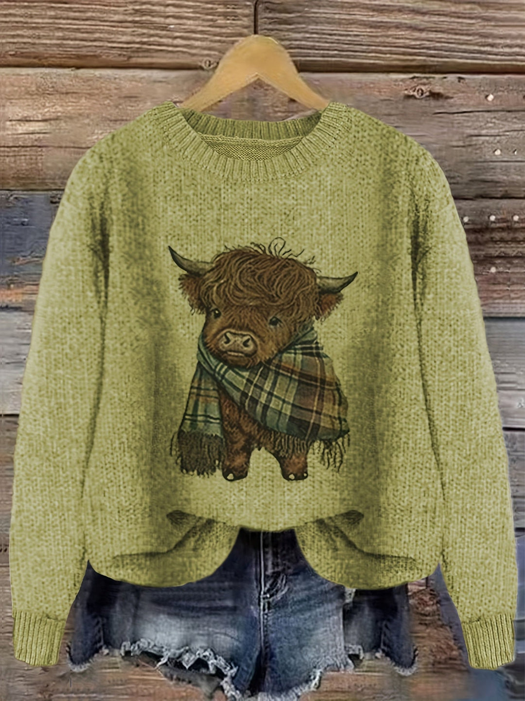 Hildveke | Damen Strickpullover Highland Kuh Motiv