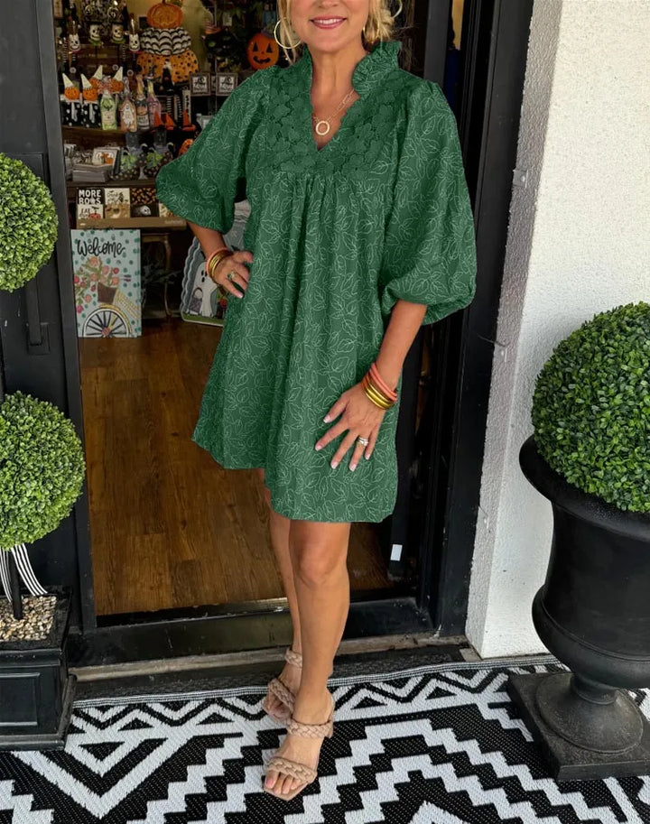Lena | Damen Sommerkleid Kurzarm V-Ausschnitt Volant Mini