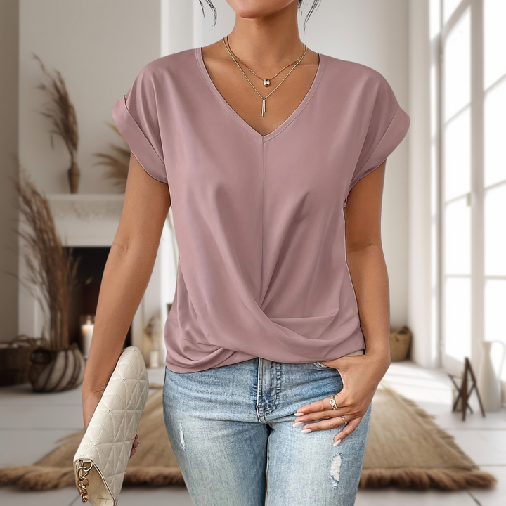 Nina | Damen T-Shirt V-Ausschnitt Kurzarm mit Wickeldetail
