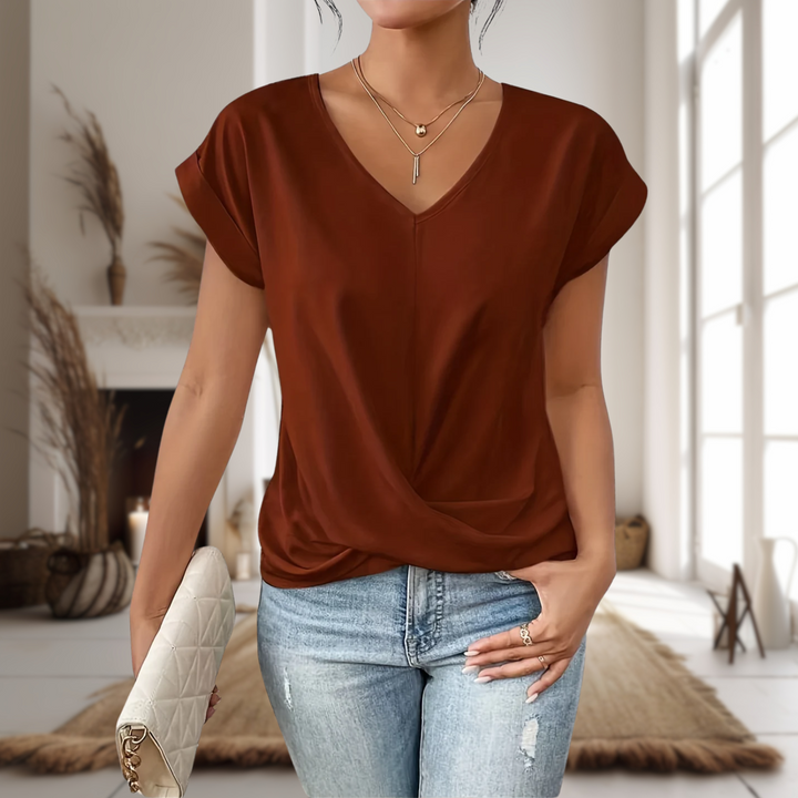 Nina | Damen T-Shirt V-Ausschnitt Kurzarm mit Wickeldetail