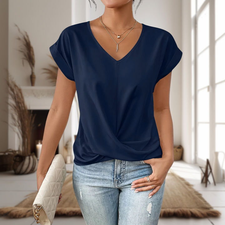Nina | Damen T-Shirt V-Ausschnitt Kurzarm mit Wickeldetail
