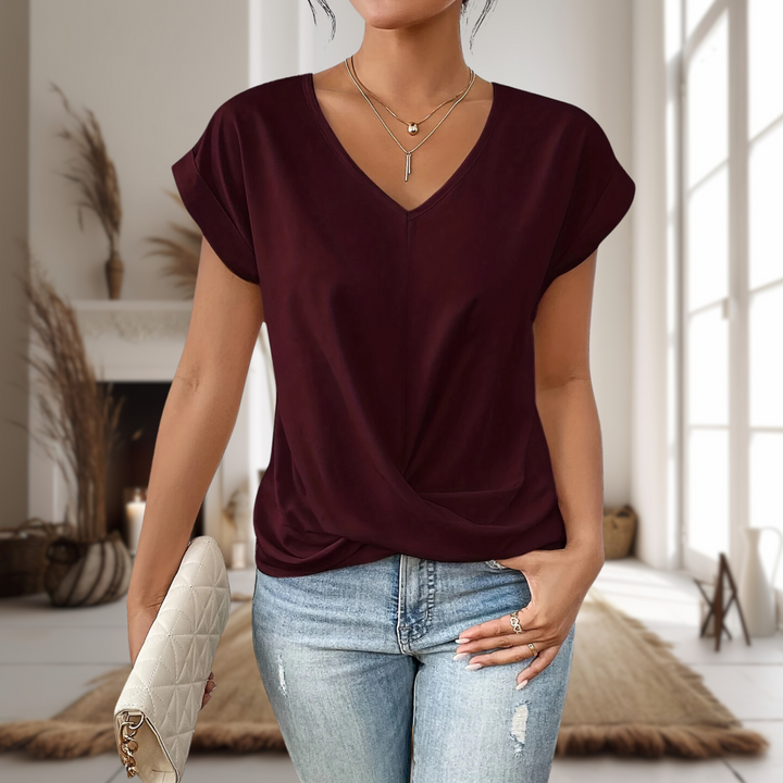 Nina | Damen T-Shirt V-Ausschnitt Kurzarm mit Wickeldetail