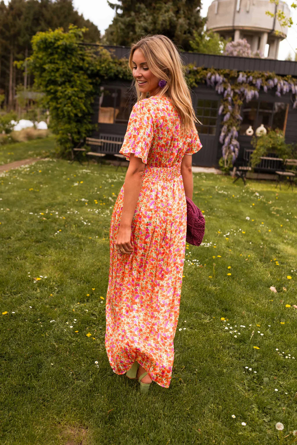 Flora | Damen Maxikleid Blumenprint V-Ausschnitt Sommerkleid
