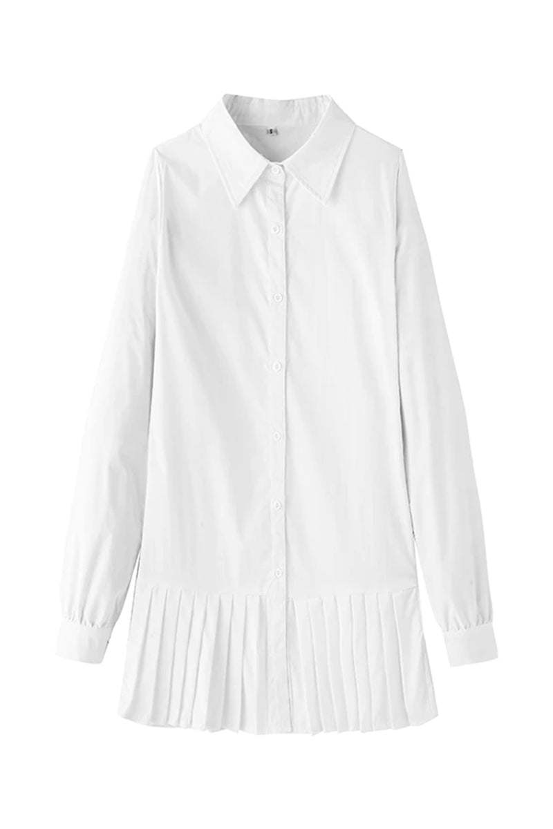 Blanca | Damen Hemdkleid Langarm Plissee-Saum Mini
