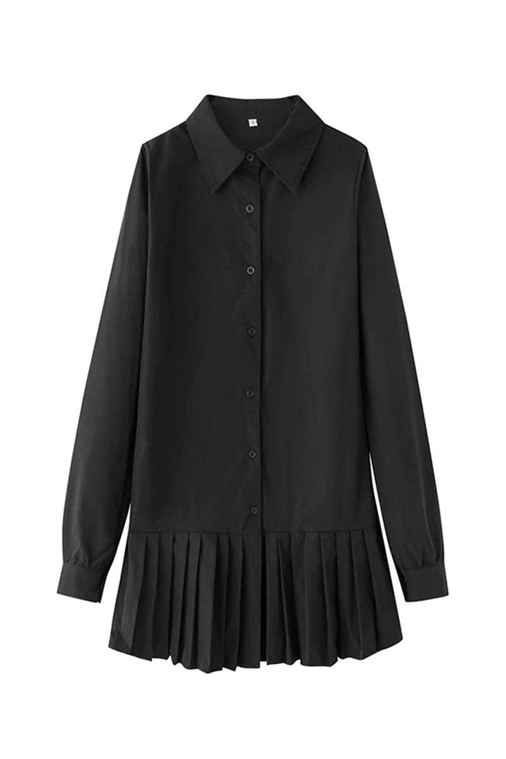 Blanca | Damen Hemdkleid Langarm Plissee-Saum Mini