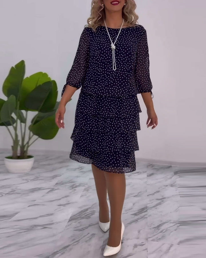 Vivian | Damen Chiffonkleid Gepunktet Lagen-Rock ¾ Arm