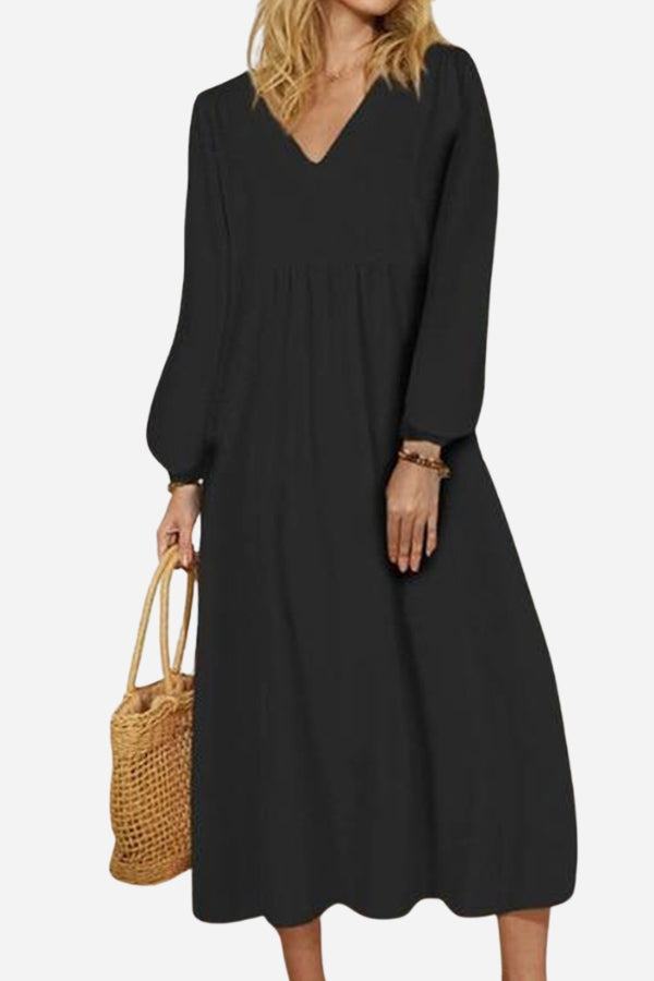 Terra | Damen Midikleid V-Ausschnitt Puffärmel Unifarbe Terrakotta