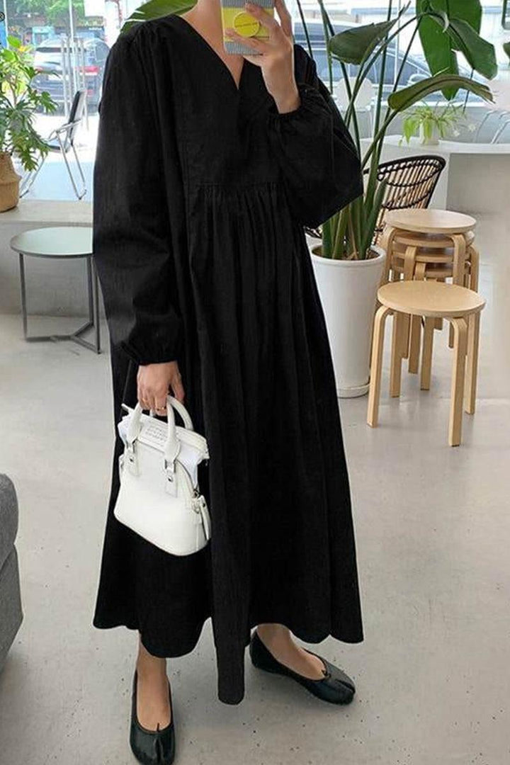 Terra | Damen Midikleid V-Ausschnitt Puffärmel Unifarbe Terrakotta