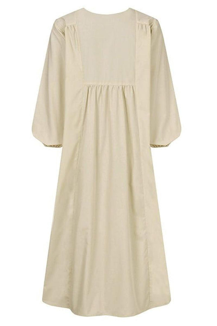 Terra | Damen Midikleid V-Ausschnitt Puffärmel Unifarbe Terrakotta