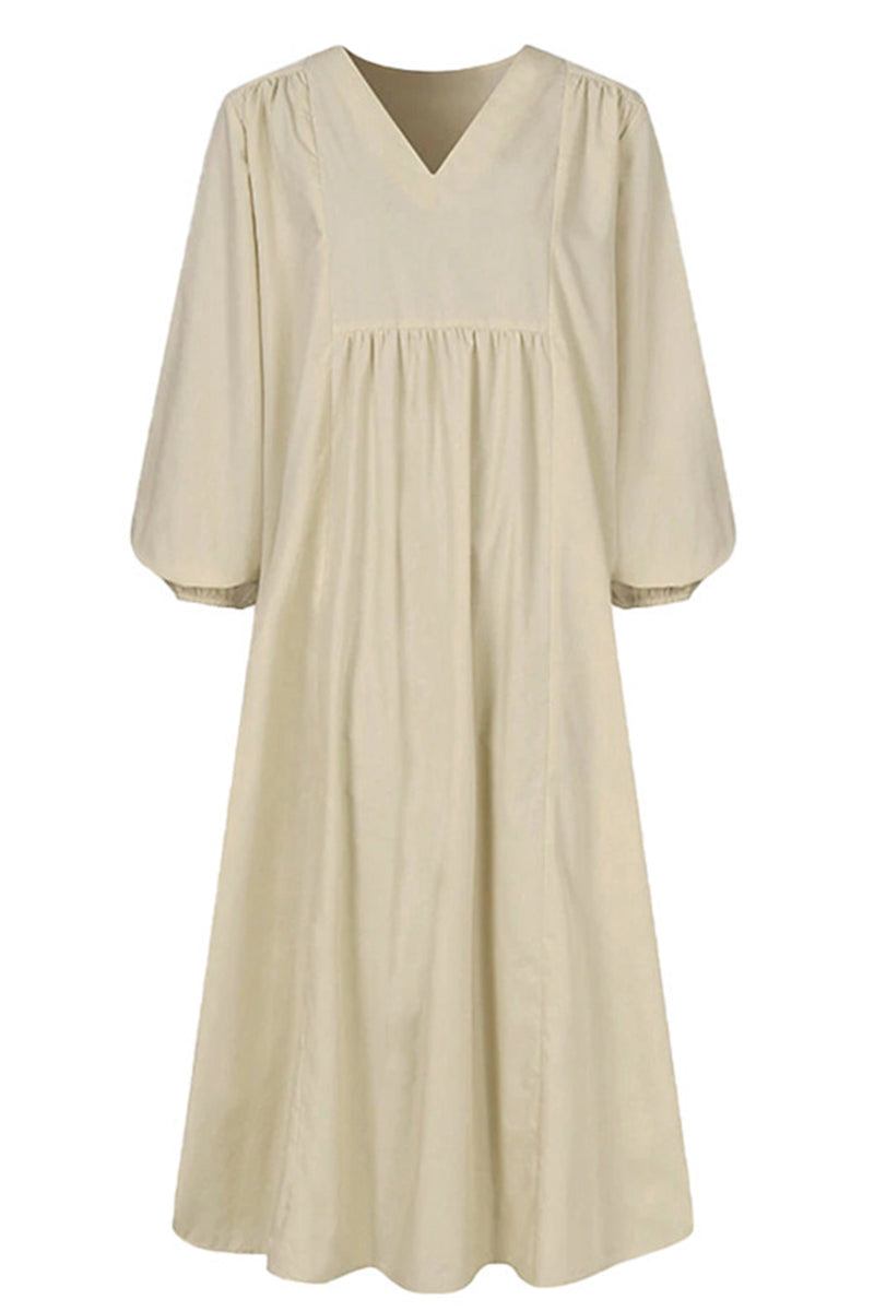 Terra | Damen Midikleid V-Ausschnitt Puffärmel Unifarbe Terrakotta