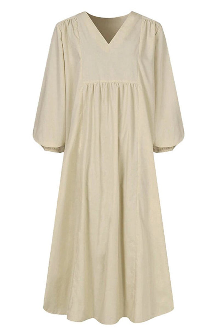 Terra | Damen Midikleid V-Ausschnitt Puffärmel Unifarbe Terrakotta