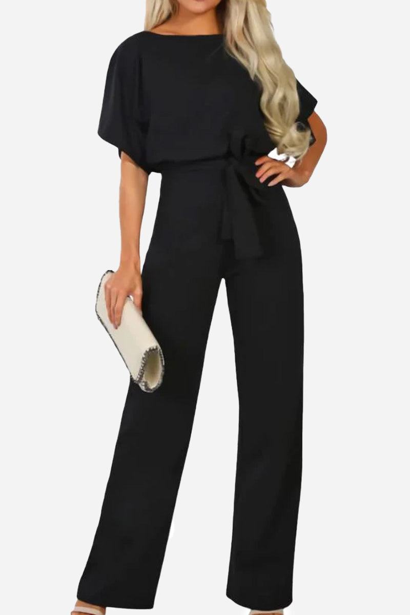 Vivi | Damen Jumpsuit Kurzarm Wide Leg Bindegürtel