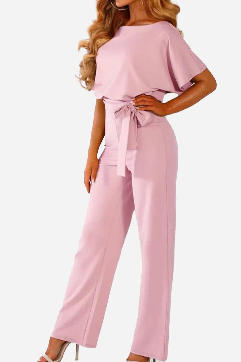 Vivi | Damen Jumpsuit Kurzarm Wide Leg Bindegürtel