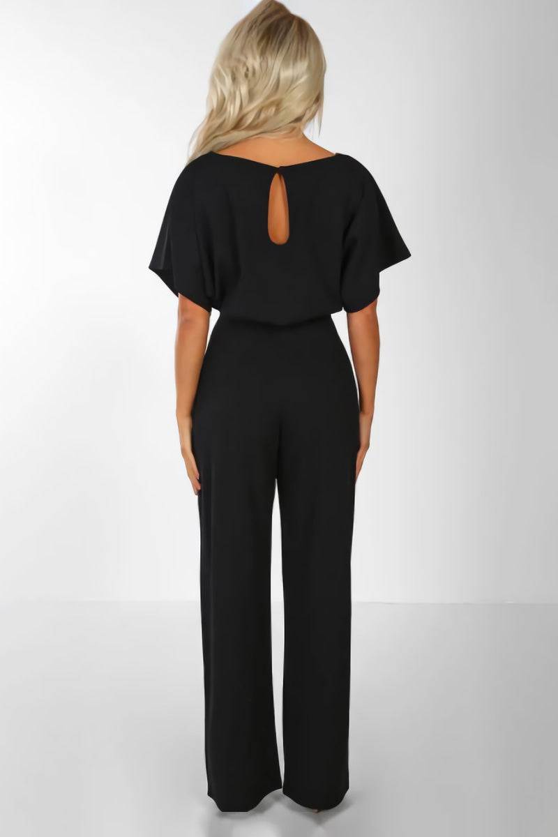 Vivi | Damen Jumpsuit Kurzarm Wide Leg Bindegürtel