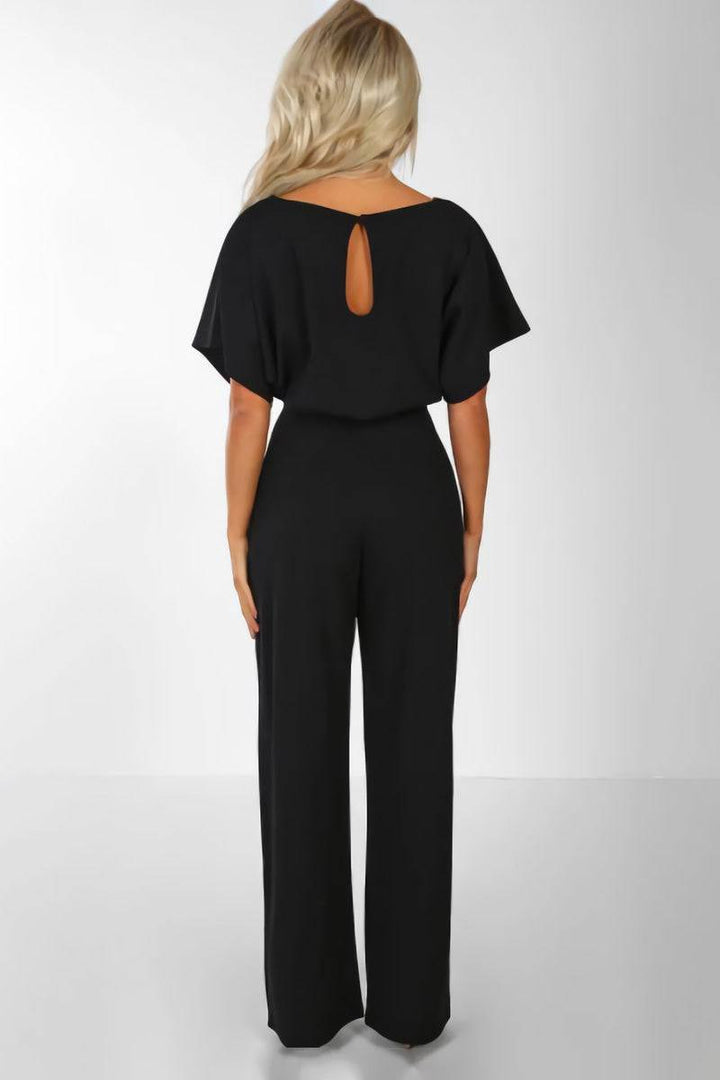 Vivi | Damen Jumpsuit Kurzarm Wide Leg Bindegürtel