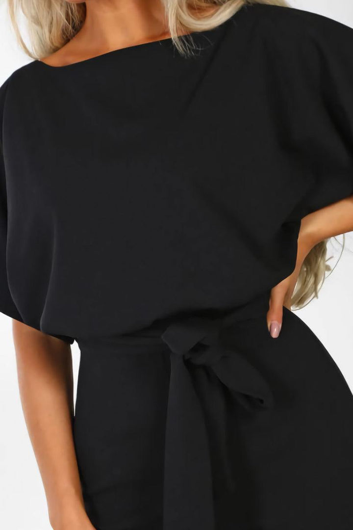 Vivi | Damen Jumpsuit Kurzarm Wide Leg Bindegürtel