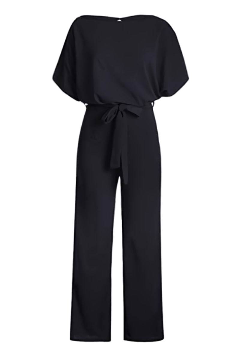 Vivi | Damen Jumpsuit Kurzarm Wide Leg Bindegürtel