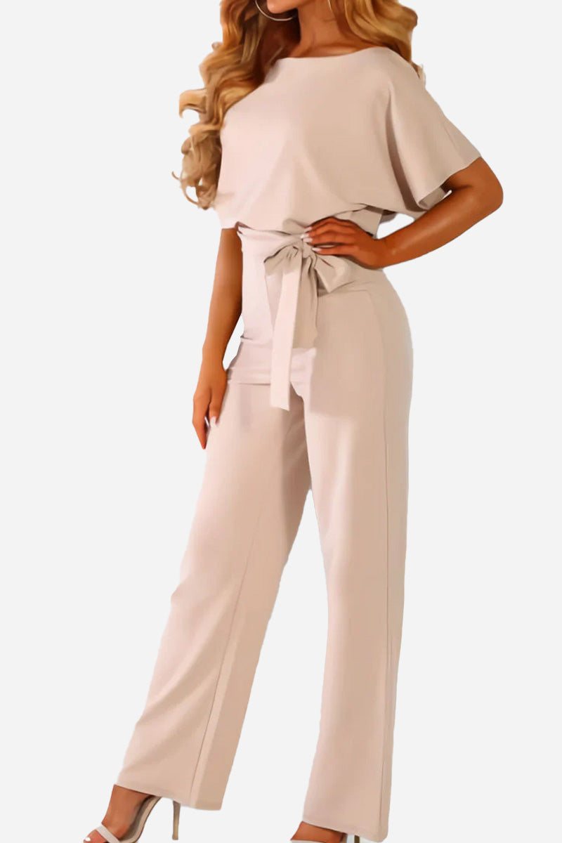 Vivi | Damen Jumpsuit Kurzarm Wide Leg Bindegürtel