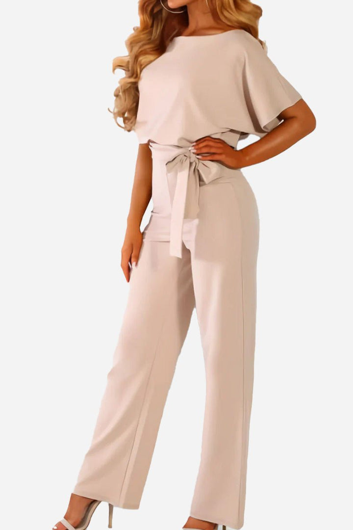 Vivi | Damen Jumpsuit Kurzarm Wide Leg Bindegürtel