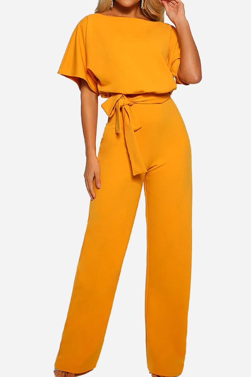 Vivi | Damen Jumpsuit Kurzarm Wide Leg Bindegürtel