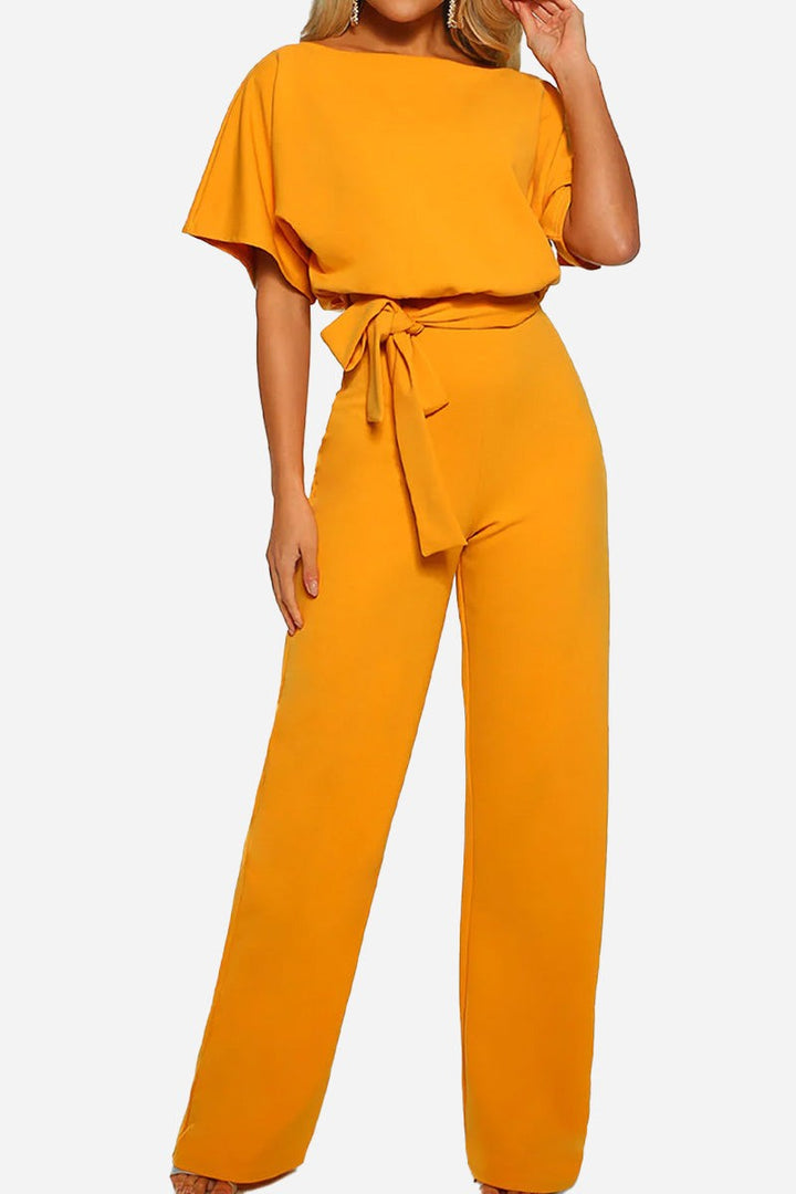 Vivi | Damen Jumpsuit Kurzarm Wide Leg Bindegürtel